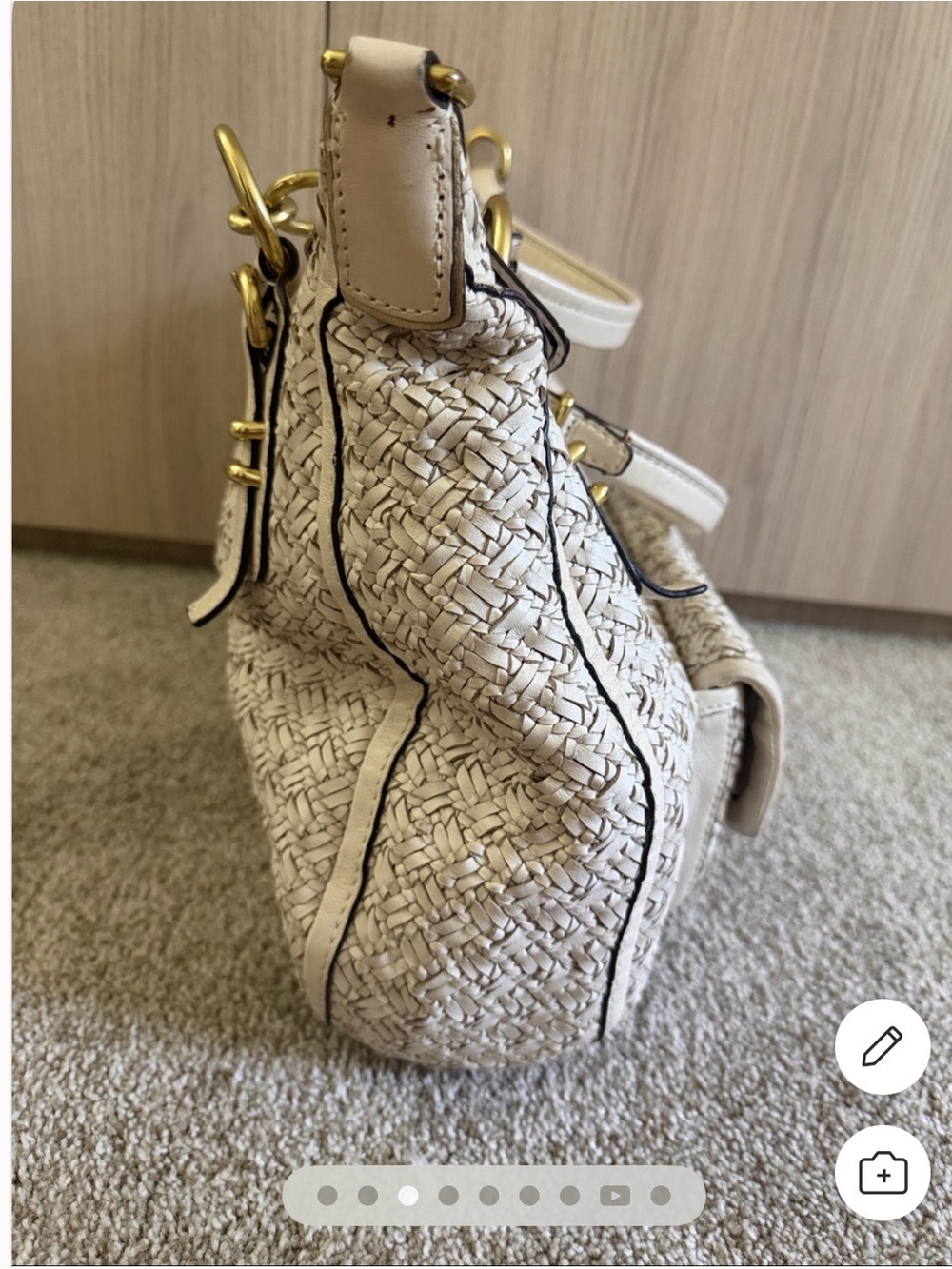 Coach Woven Cream Shoulder Bag with Gold Hardware - Picture 3 of 7